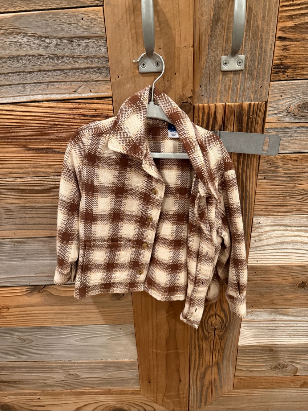 Old Navy Brown and Cream Plaid Teddy Jacket